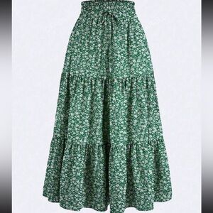 Green floral midi skirt